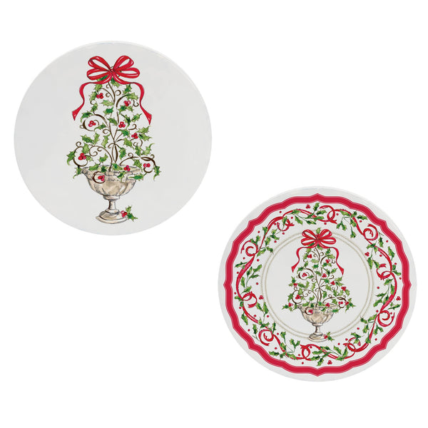 Holly Topiary Tree Ceramic Coasters Set of 2