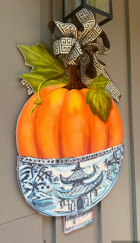 Chinoiserie Pumpkin in Ginger Jar Door Hanger