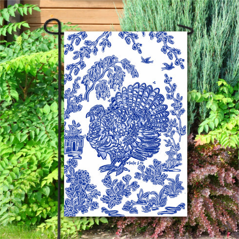 Blue Willow Turkey Garden Flag