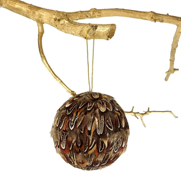 Natural Pheasant Feather Ornament - 4" Ball