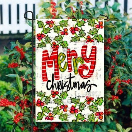 Merry Christmas Holly Berries Garden Flag