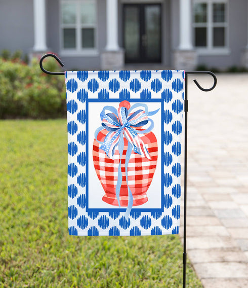 Red Vase Blue Bow Garden Flag