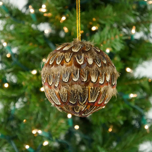Natural Pheasant Feather Ornament - 4" Ball