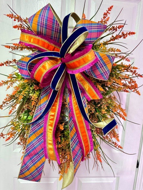 Bow-Fall pink/orange/blue plaid
