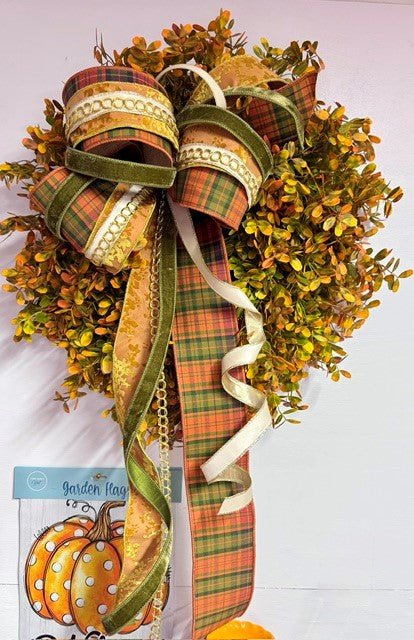 Bow- Fall orange/green plaid