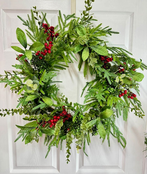 Norfolk pine mixed berry wreath