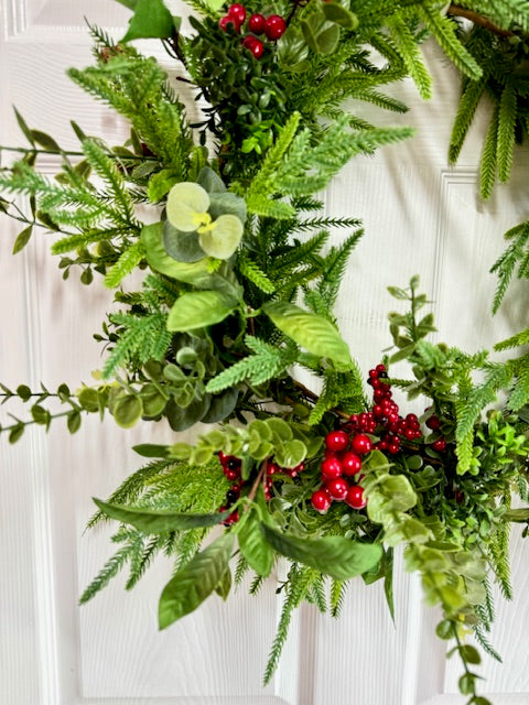 Norfolk pine mixed berry wreath