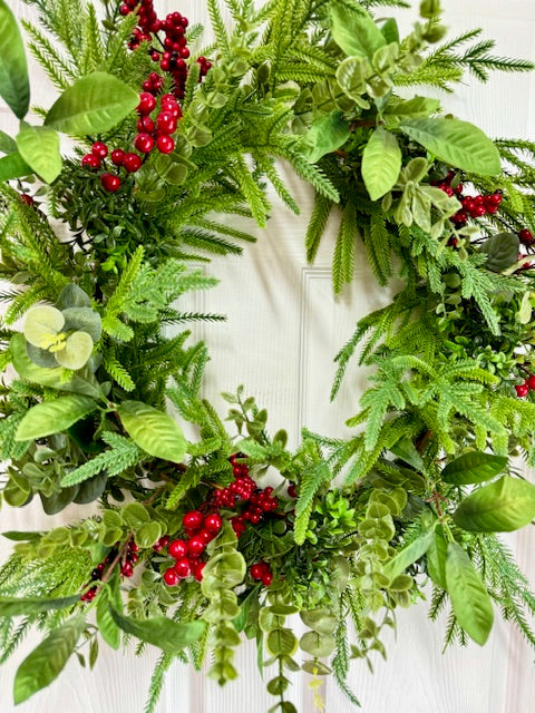 Norfolk pine mixed berry wreath