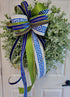 Greek Key Blue/Green Bow