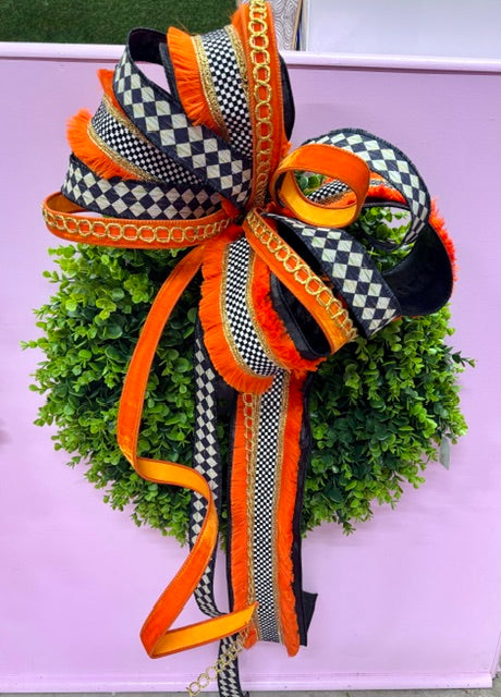Bow- Orange/back harlequin
