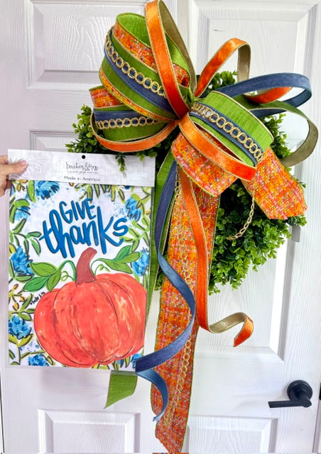 Bow- Orange plaid hint of blue