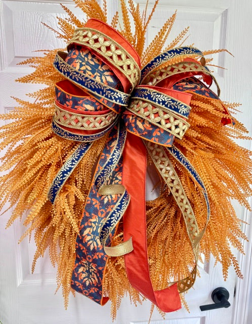 Bow- Blue/orange flame print bow