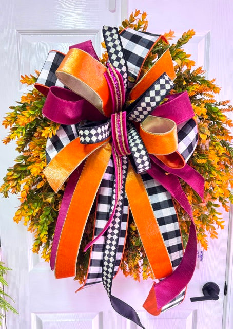 Bow- Pink/orange stripe
