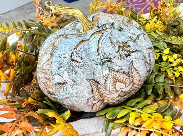 Blue/gold decoupage pumpkin