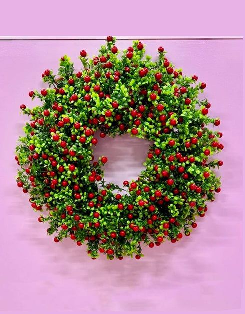 Berry Wreath 30-inch with greenery and red berries