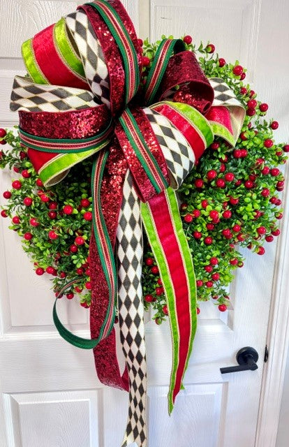 Red/Green Black Harlequin Bow