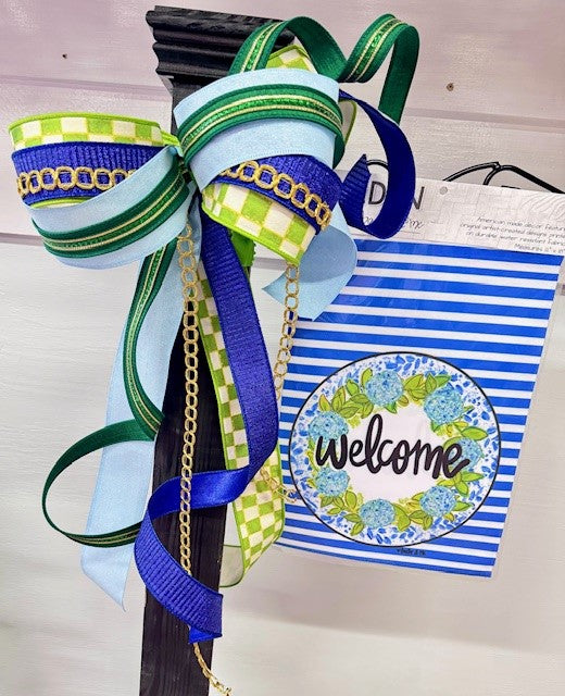 Flag Bow- Blue/green check