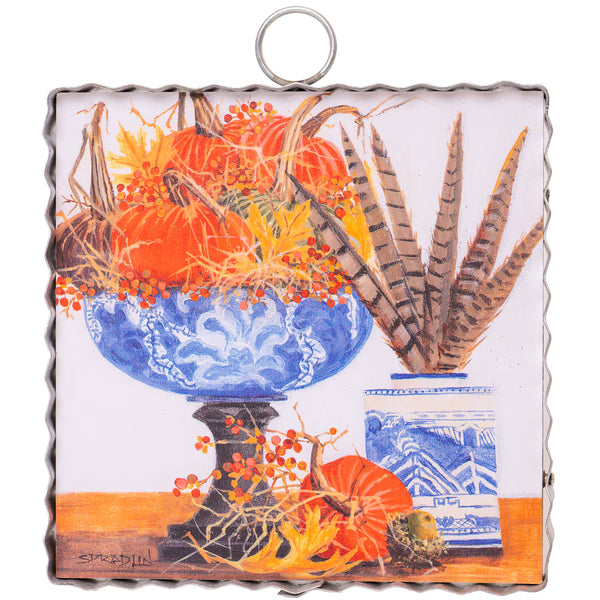 Charm- Blue bowl of velvet pumpkins
