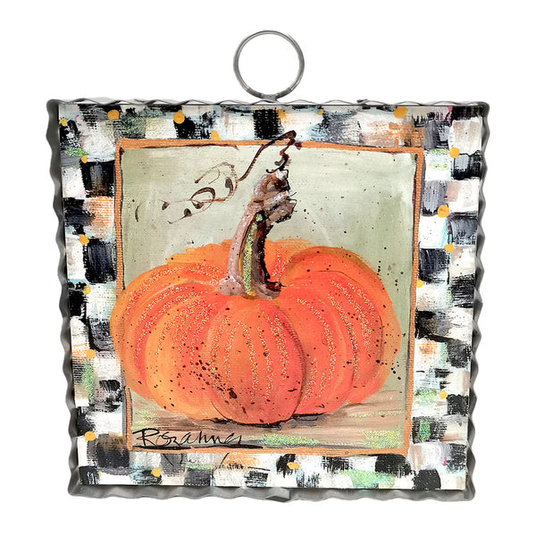 Charm- Orange pumpkin with checkered boarder