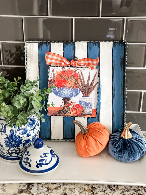 Charm- Blue bowl of velvet pumpkins
