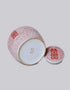 Double Happiness symbol red and white porcelain round storage jar showing bottom and lid