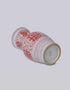 Double Happiness symbol red and white small lug vase showing bottom