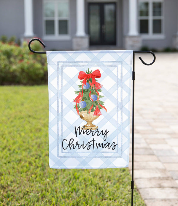 Merry Christmas Gold Vase Tree Garden Flag