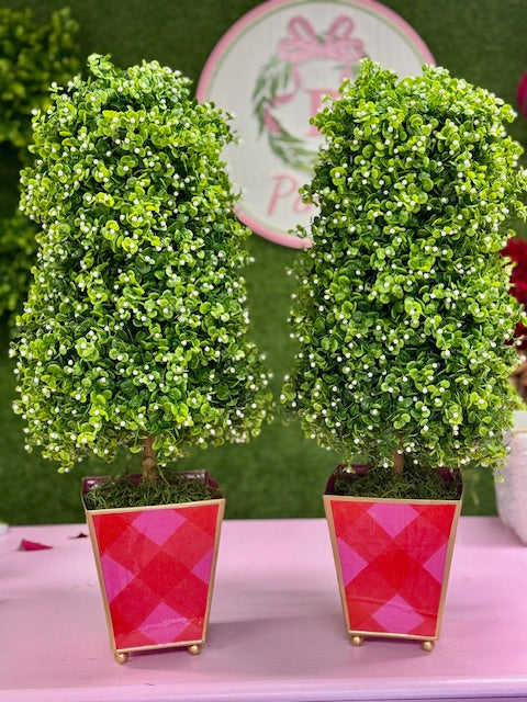 White Berry Boxwood Topiary styled in cache pot