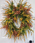 Oval pink/orange mixed greenery wreath